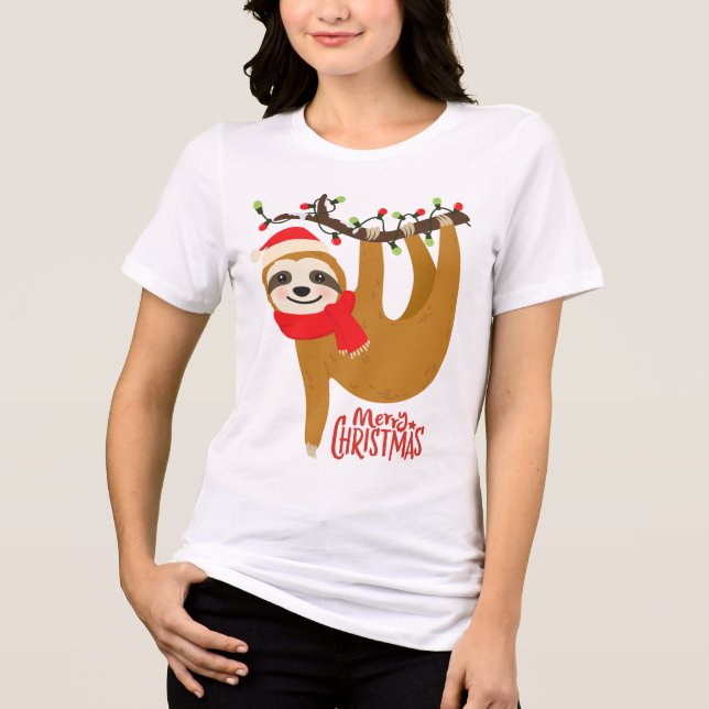 Camiseta Feliz Natal Sloth | Feriados (Frente)