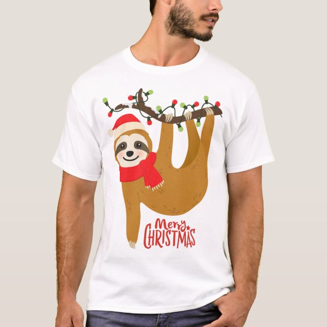 Camiseta Feliz Natal Sloth | Feriados (Frente)