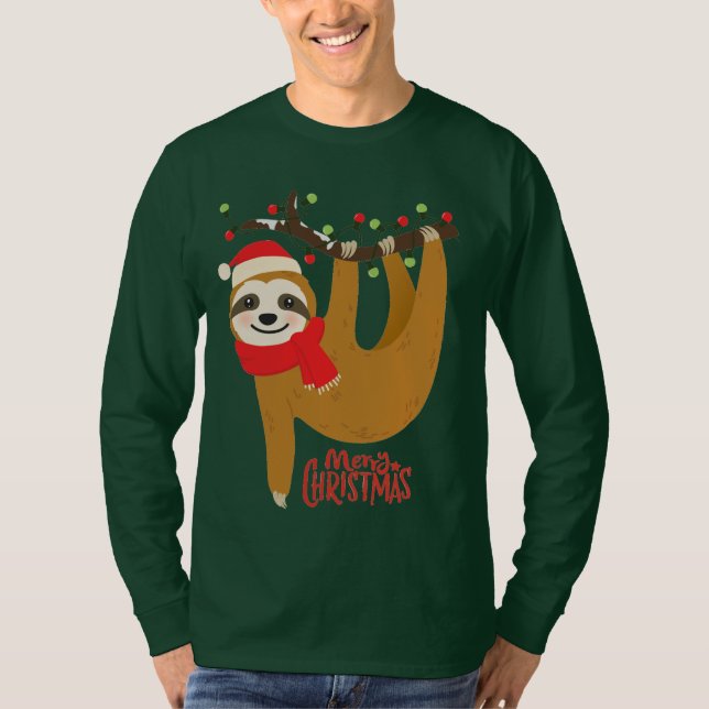 Camiseta Feliz Natal Sloth | Feriados (Frente)