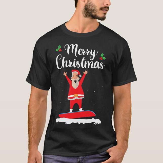 Camiseta Feliz Natal Snowboard Papai Noel Boarder E (Frente)
