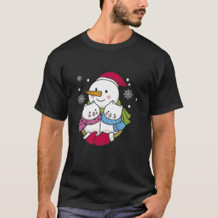 Camiseta Feliz Natal Snowman e Gatos Papais noeis bonitos