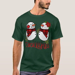Camiseta Feliz Natal Snowman Ponto de Xadrez Vermelho