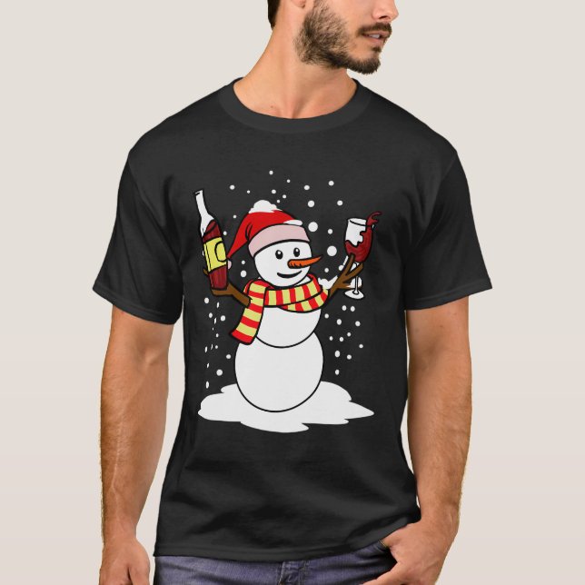 Camiseta Feliz Natal Snowman Wine Presente Para O Vinho (Frente)