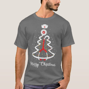 Camiseta Feliz Natal Stethoscope Enfermeira Árvore de Natal