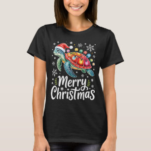 Camiseta Feliz Natal Tartaruga Marinha Luzes de Natal Papai