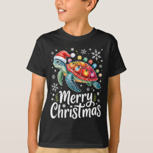 Camiseta Feliz Natal Tartaruga Marinha Luzes De Natal Papai
