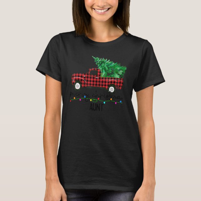 Camiseta Feliz Natal Tia Xadrez Vermelha Truck Fam (Frente)