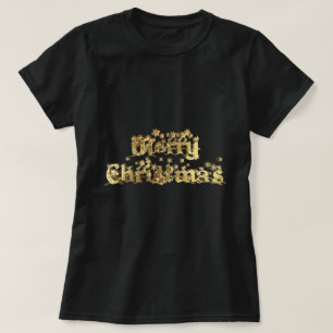 Camiseta Feliz Natal - Tipografia das Estrelas Douradas e N