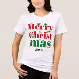 Camiseta Feliz Natal, tipografia ousada, elementos vintage