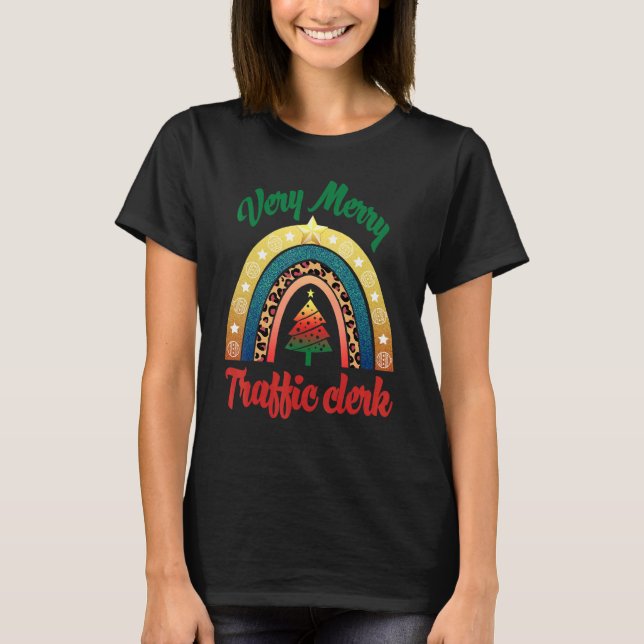 Camiseta Feliz Natal Tráfego Clerk Profissão Arco-Íris (Frente)