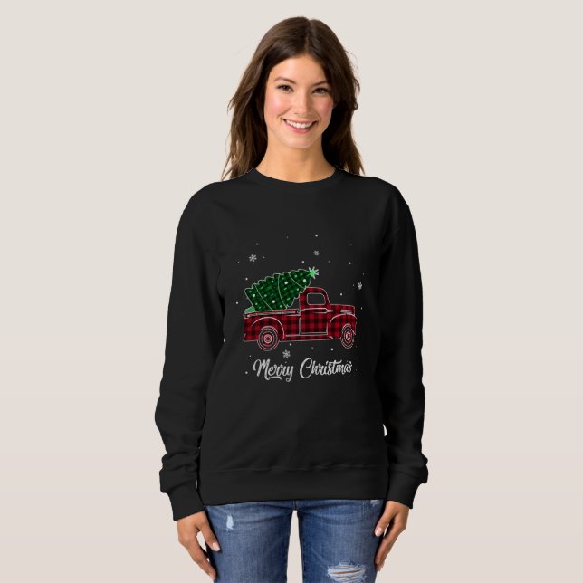 Camiseta Feliz Natal Tree Red Xadrez De Búfalo (Frente Completa)