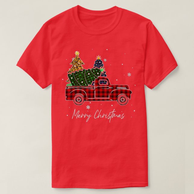 Camiseta Feliz Natal Tree Red Xadrez De Búfalo Para M (Frente do Design)