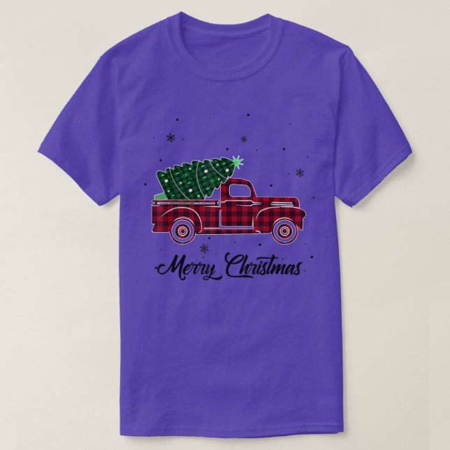 Camiseta Feliz Natal Tree Red Xadrez De Búfalo Para M (Frente do Design)