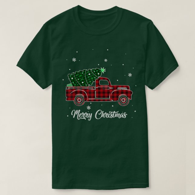 Camiseta Feliz Natal Tree Red Xadrez De Búfalo Para M (Frente do Design)