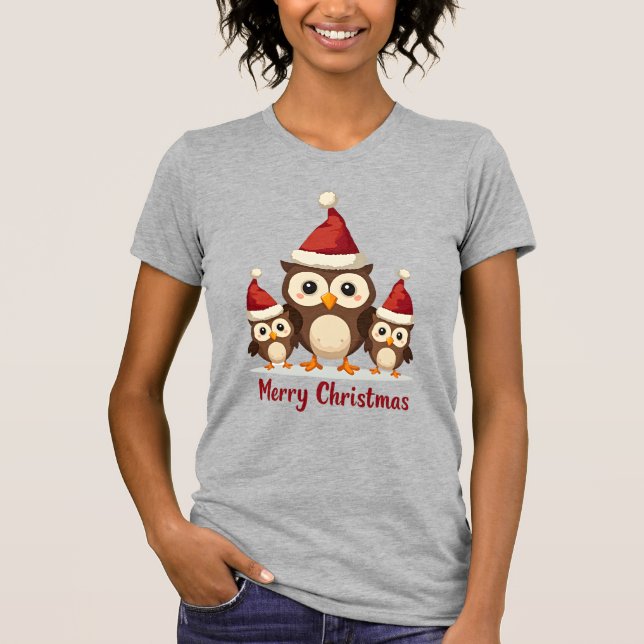 Camiseta Feliz Natal Três Corujas (Frente)