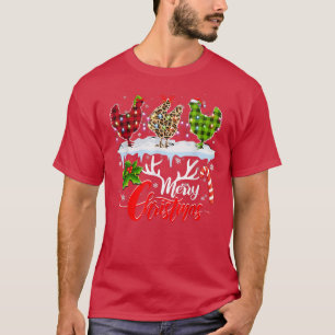 Camiseta Feliz Natal Três Galinhas Buffalo Leopard Vermelho