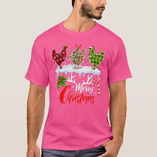 Camiseta Feliz Natal Três Galinhas Buffalo Leopard Vermelho