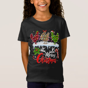 Camiseta Feliz Natal Três Galinhas Buffalo Leopard Vermelho