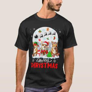 Camiseta Feliz Natal Três Papais noeis Elf Reindeer Corgis 