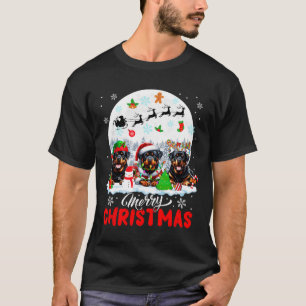 Camiseta Feliz Natal Três Papais noeis Reindeer Rottweile
