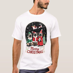 Camiseta Feliz Natal Três Santa Elfo Rena Siamês C