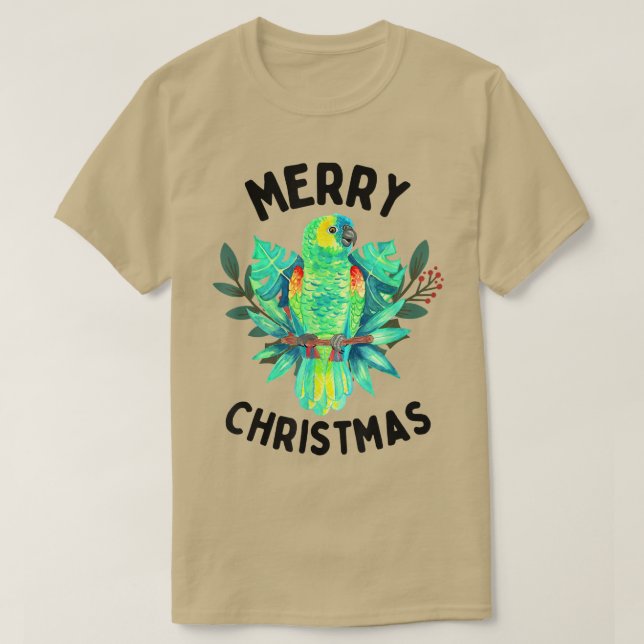Camiseta Feliz Natal Tropical Amazônia Papagaio Aquarela (Frente do Design)