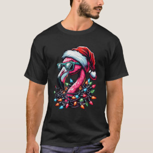Camiseta Feliz Natal Tropical Rosa Flamingo, engraçado, em 