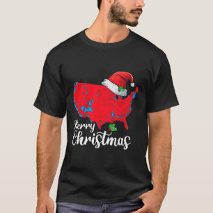 Camiseta Feliz Natal Trump Patriótico Mapa dos Estados Unid