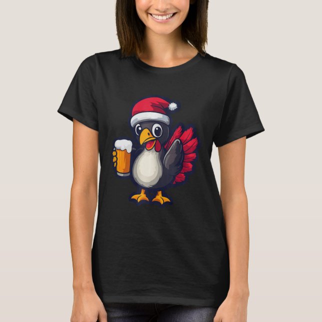 Camiseta Feliz Natal, Turca Animal Com Bicho De Cerveja (Frente)