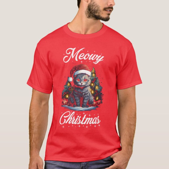 Camiseta Feliz Natal Um Presente Felino para o Natal (Frente)