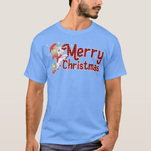 Camiseta Feliz Natal Unicórnio Santa Claus Chuva Vermelha X