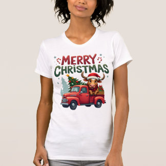 Camiseta Feliz Natal Vaca das Terras Altas da Escócia Roupa