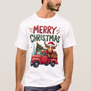 Camiseta Feliz Natal Vaca das Terras Altas Escocesas Natal