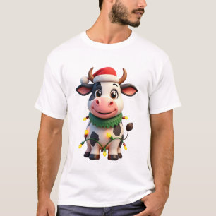 Camiseta Feliz Natal Vaca Papai Noel Luzes de Natal Vaca Xm
