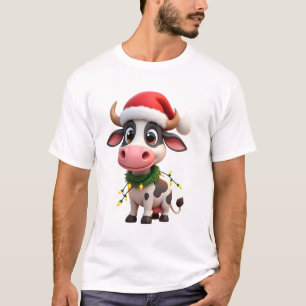 Camiseta Feliz Natal Vaca Papai Noel Luzes de Natal Vaca Xm