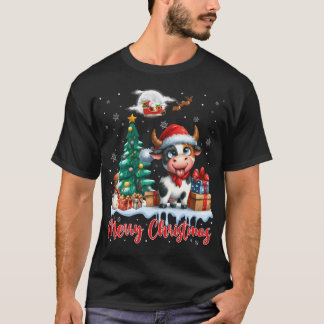 Camiseta Feliz Natal Vaca Santa Hat Vaca Fresca Chri