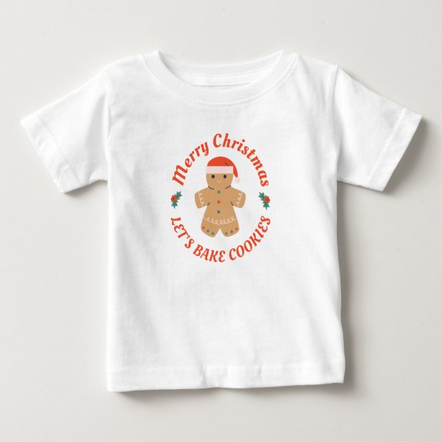 Camiseta Feliz Natal Vamos Fazer Biscoitos Homem de Pão de  (Frente)
