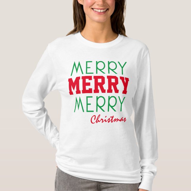 CAMISETA FELIZ NATAL VERMELHO DE NATAL VERMELHO TIPOGRAFIA  (Frente)