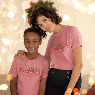 Camiseta Feliz Natal Vermelho Verde Festivo Tipografia Fest