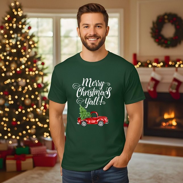 Camiseta Feliz Natal Vintage Caminhão Verde (Choose from a variety of shirt sizes and colors.)