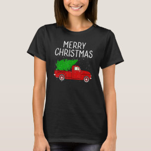 Camiseta Feliz Natal Vintage Red Truck Com Família De Árvor