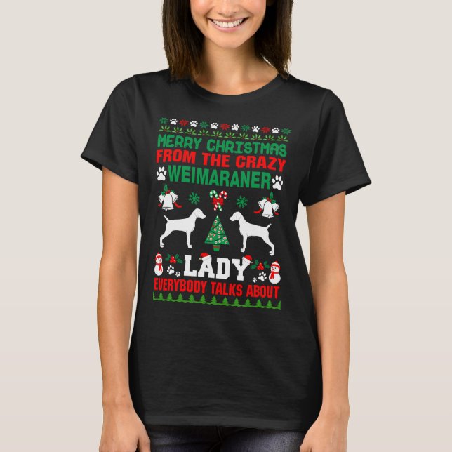 Camiseta Feliz Natal Weimaraner Lady Ugly Sweater (Frente)