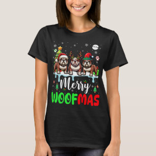 Camiseta Feliz Natal Woof Três Papais noeis Reindeer Elf Bu