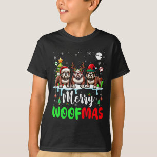 Camiseta Feliz Natal Woof Três Papais noeis Reindeer Elf Bu
