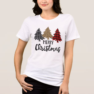 Camiseta Feliz Natal Xadrez Árvores de Natal