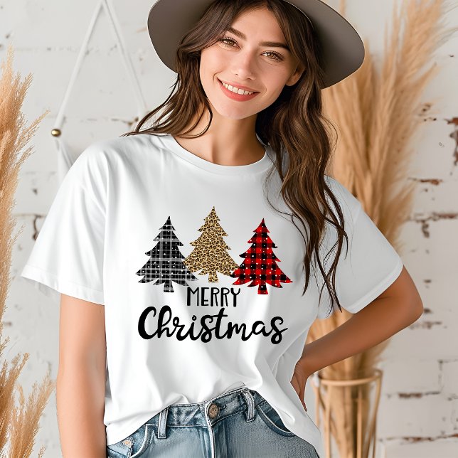 Camiseta Feliz Natal Xadrez Árvores de Natal (Criador carregado)