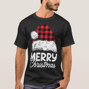Camiseta Feliz Natal Xadrez Búfalo Vermelho Chapéu do Papai