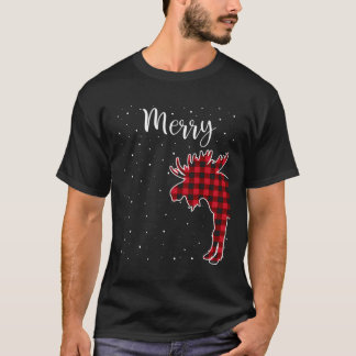 Camiseta Feliz Natal Xadrez Vermelha Buffalo Casais Mose Mã