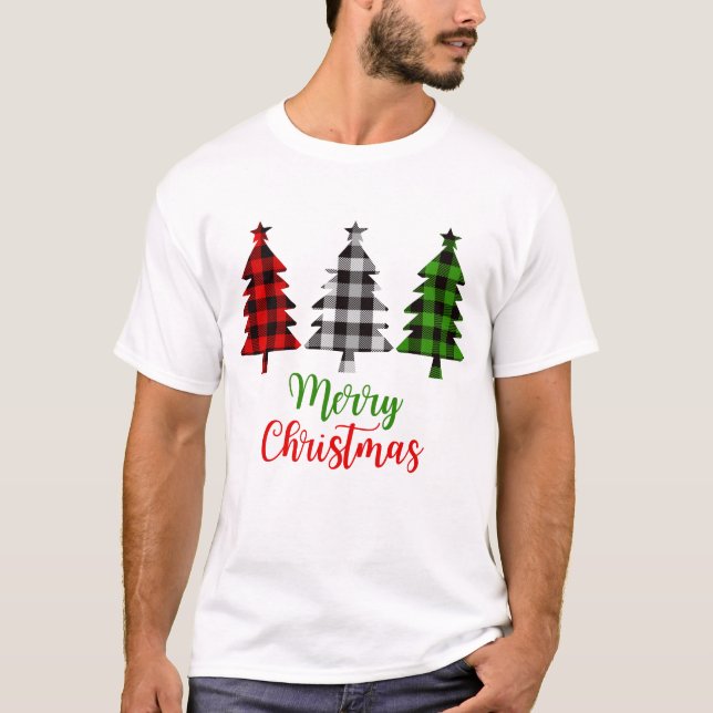 Camiseta Feliz Natal Xadrez Vermelho Branco Verde Xmas (Frente)
