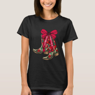 Camiseta Feliz Natal Xmas Cowboy Boots Coquette Arco Paj